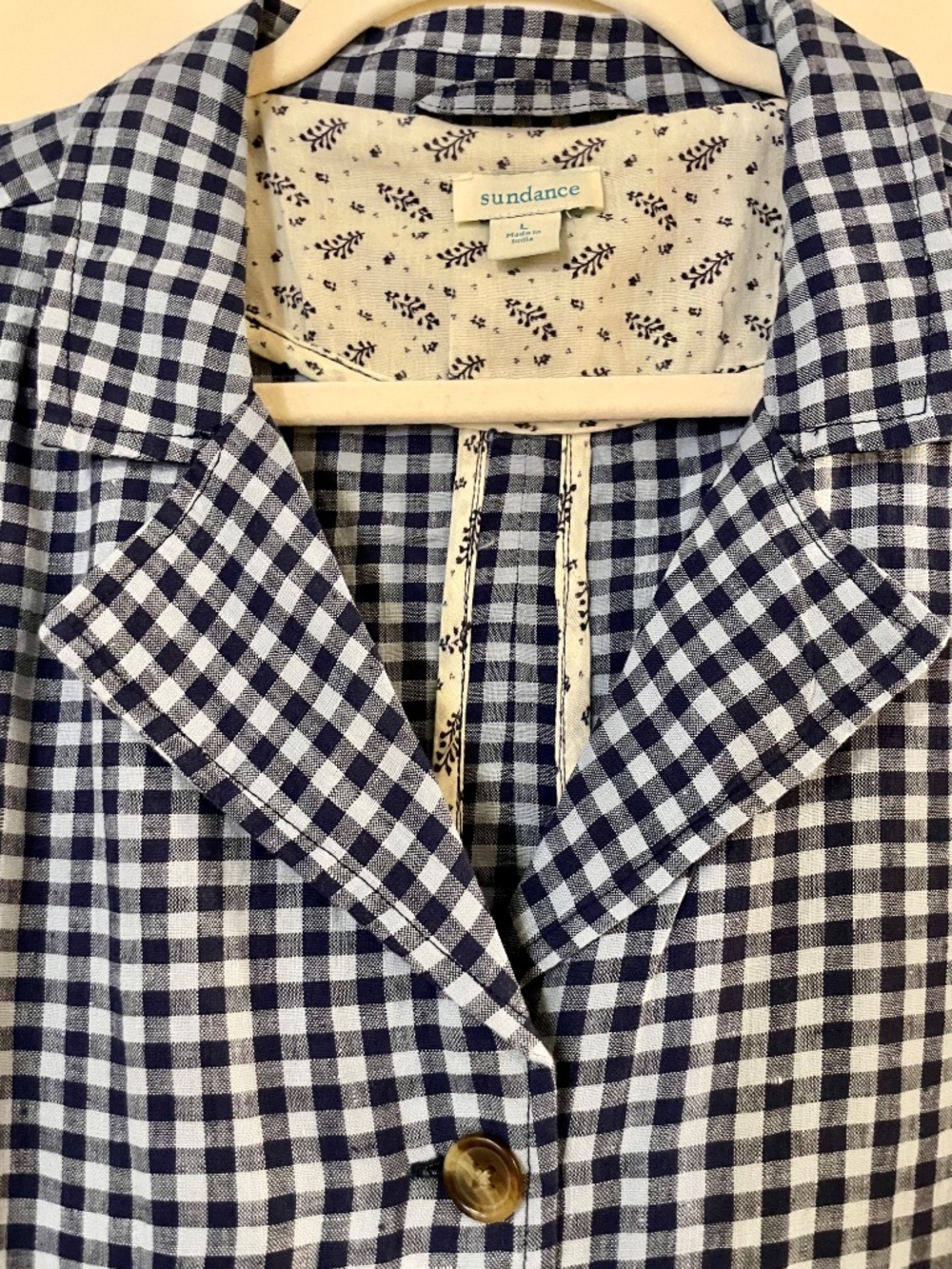 Sundance Ziri Linen Blue Gingham Check Button Front Blazer Jacket - L - Picture 2 of 13